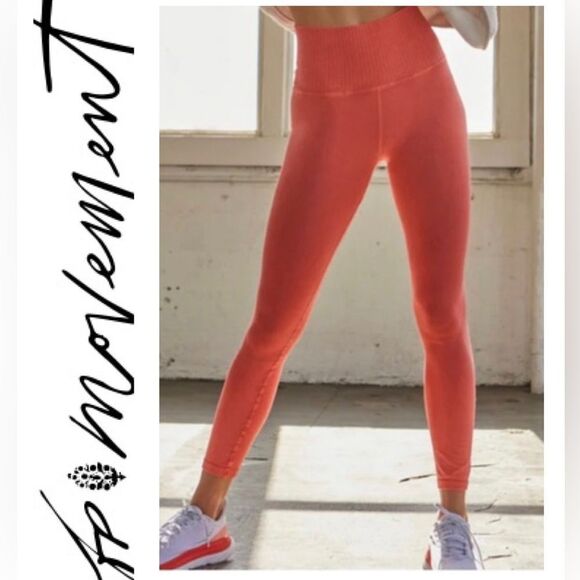 Free People Good Karma Leggings Neon Orange X/L NEW - Picture 3 of 11